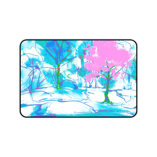Joyful Landscapes Desk Mat, Pink, Green, and Periwinkle