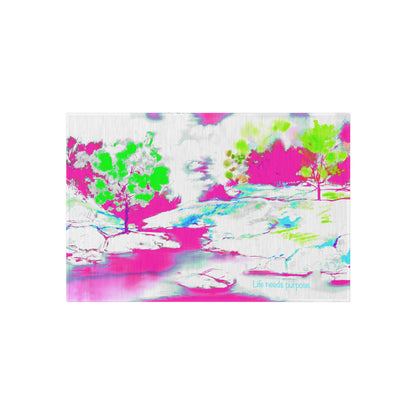 Inspirational Landscapes Indoor/Outdoor Rug, Life needs purpose," Raspberry and Green,  Non-Slip