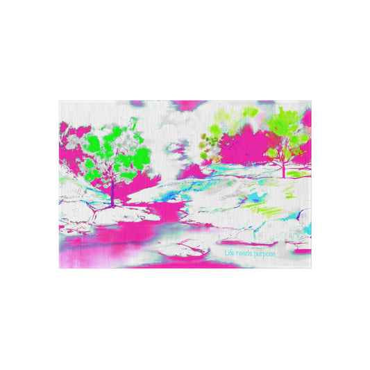 Inspirational Landscapes Indoor/Outdoor Rug, Life needs purpose," Raspberry and Green,  Non-Slip