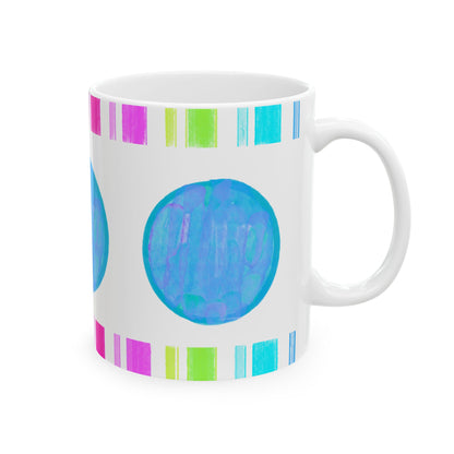 Mega Dot & Stripes Medium Blue Ceramic Mug, (11oz, 15oz)