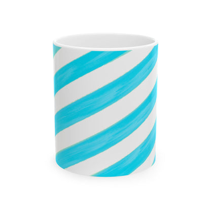 Diagonal Stripe Ceramic Mug in Aqua, 11oz