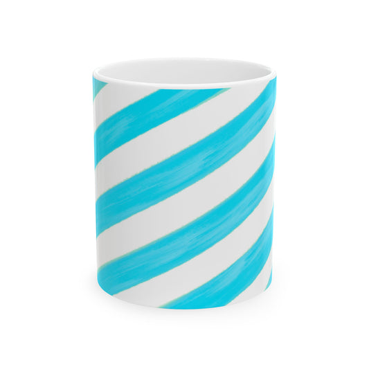 Diagonal Stripe Ceramic Mug in Aqua, 11oz