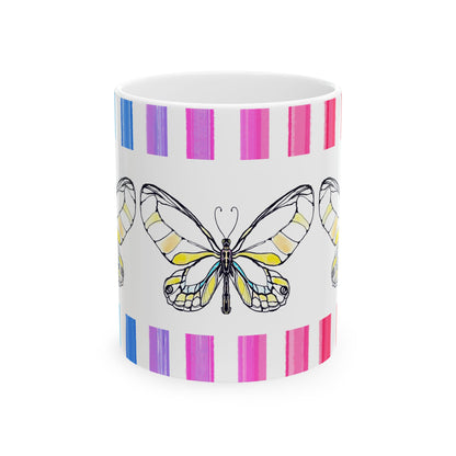 Mugs Butterfly Rainbow Stripe Ceramic Mug in Yellow