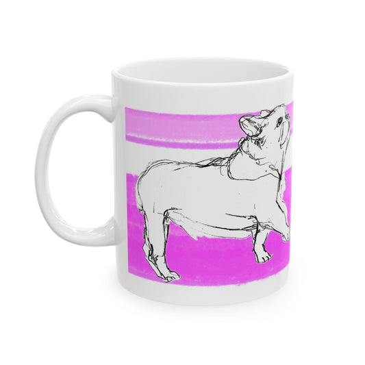 Mega Stripe Dogi Butterfly Flutter Ceramic Mug, (11oz, 15oz),  Purplish Pink, Bulldog