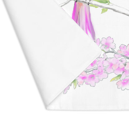 Blossoms & Birds In Pink Placemat, 1pc (18" × 14"), Cotton, Creamy White Background, #8 Left Side of Table