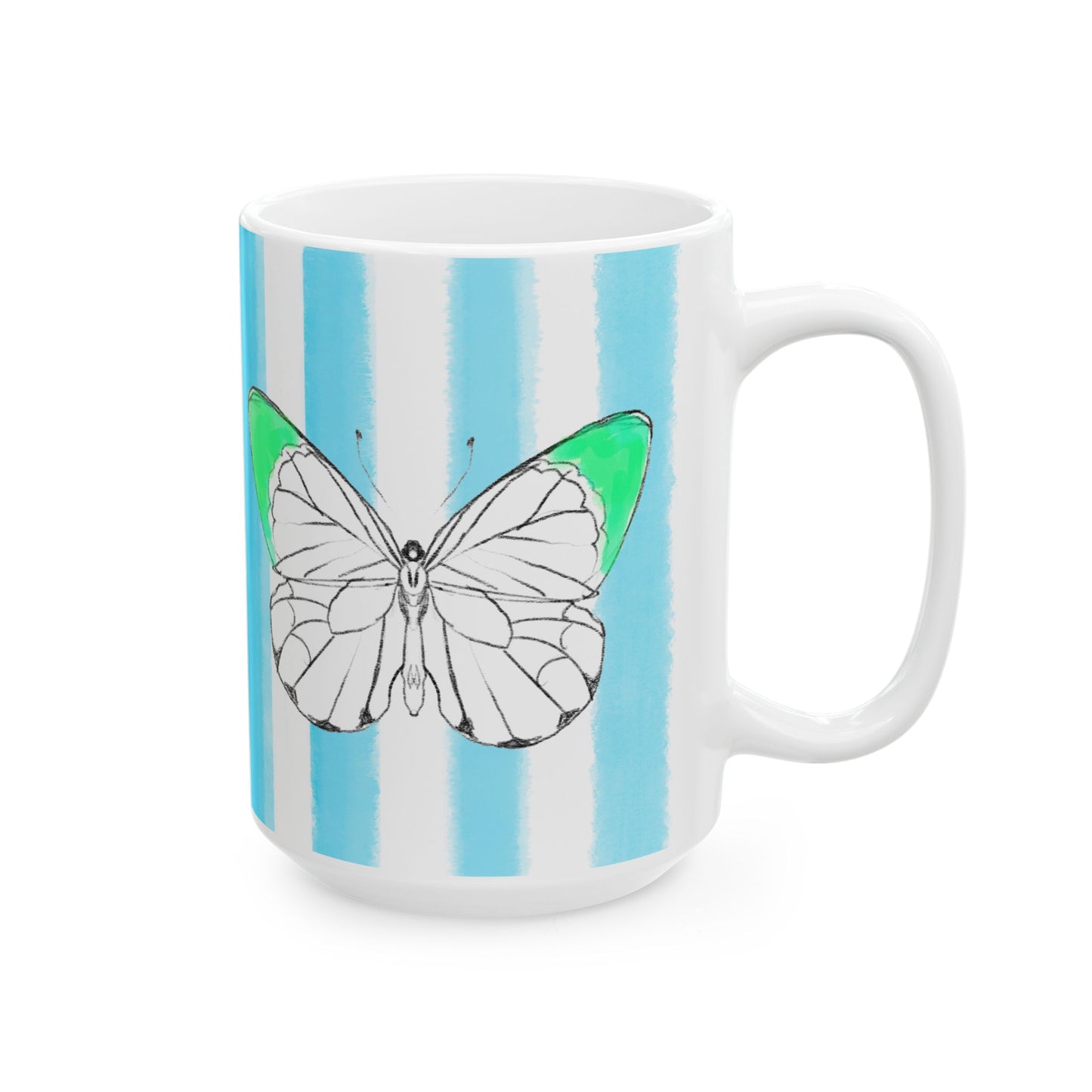 Butterfly Chroma Ceramic Mug in Light Green with Aqua Stripes
