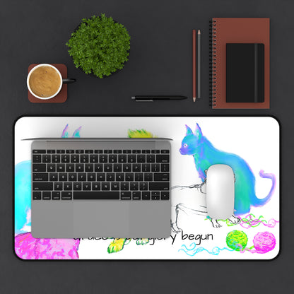 Colorful Cats and Dog Desk Mat "Grace is but glory begun"