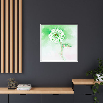 Zinnia Color Splash Matte Canvas Soft Green Framed
