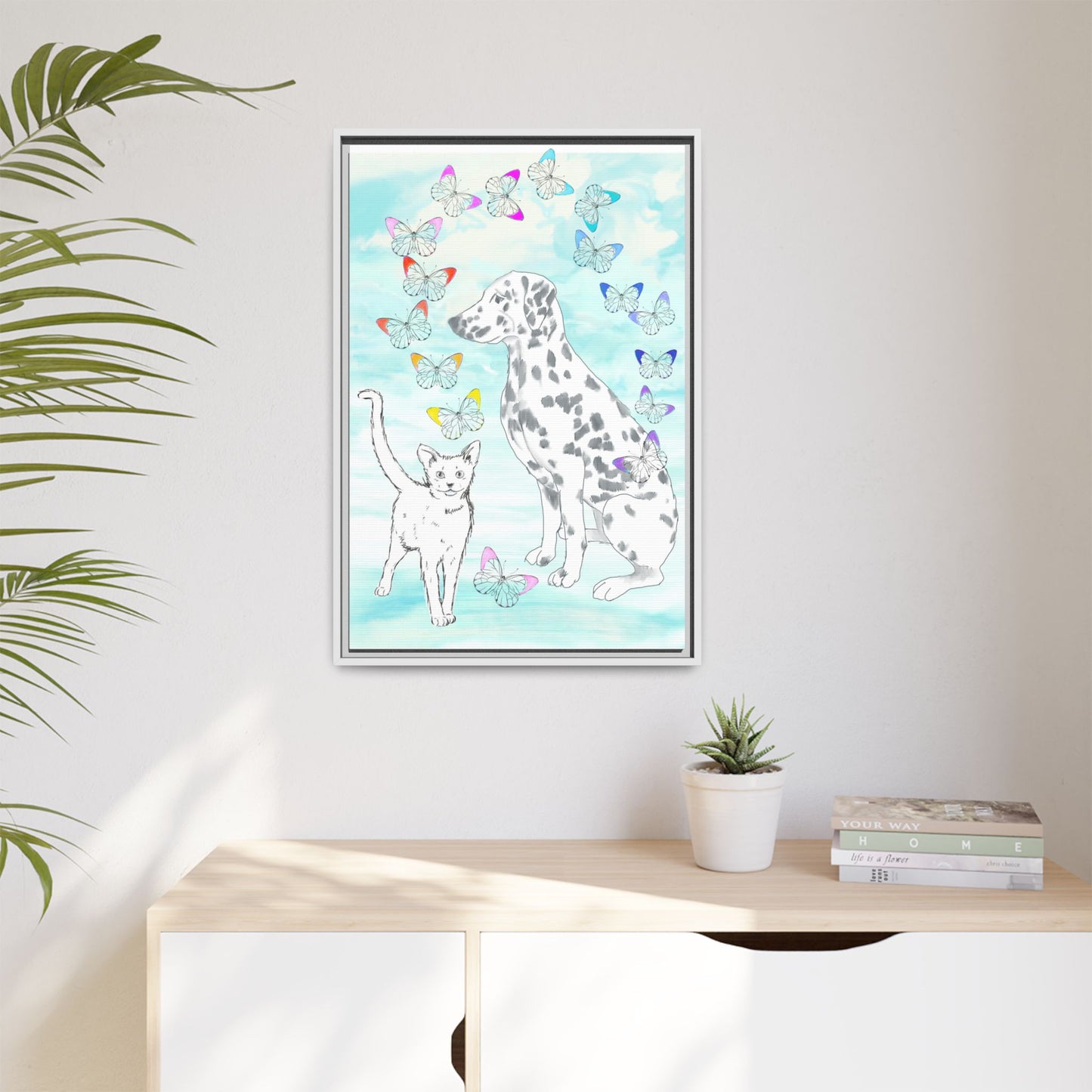Butterfly Chroma Friendship Matte Canvas, Framed  (White)