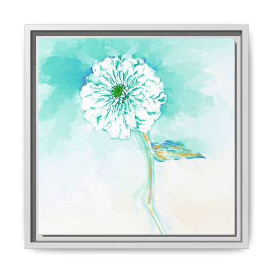 Zinnia Color Splash Matte Canvas Green Aqua Framed