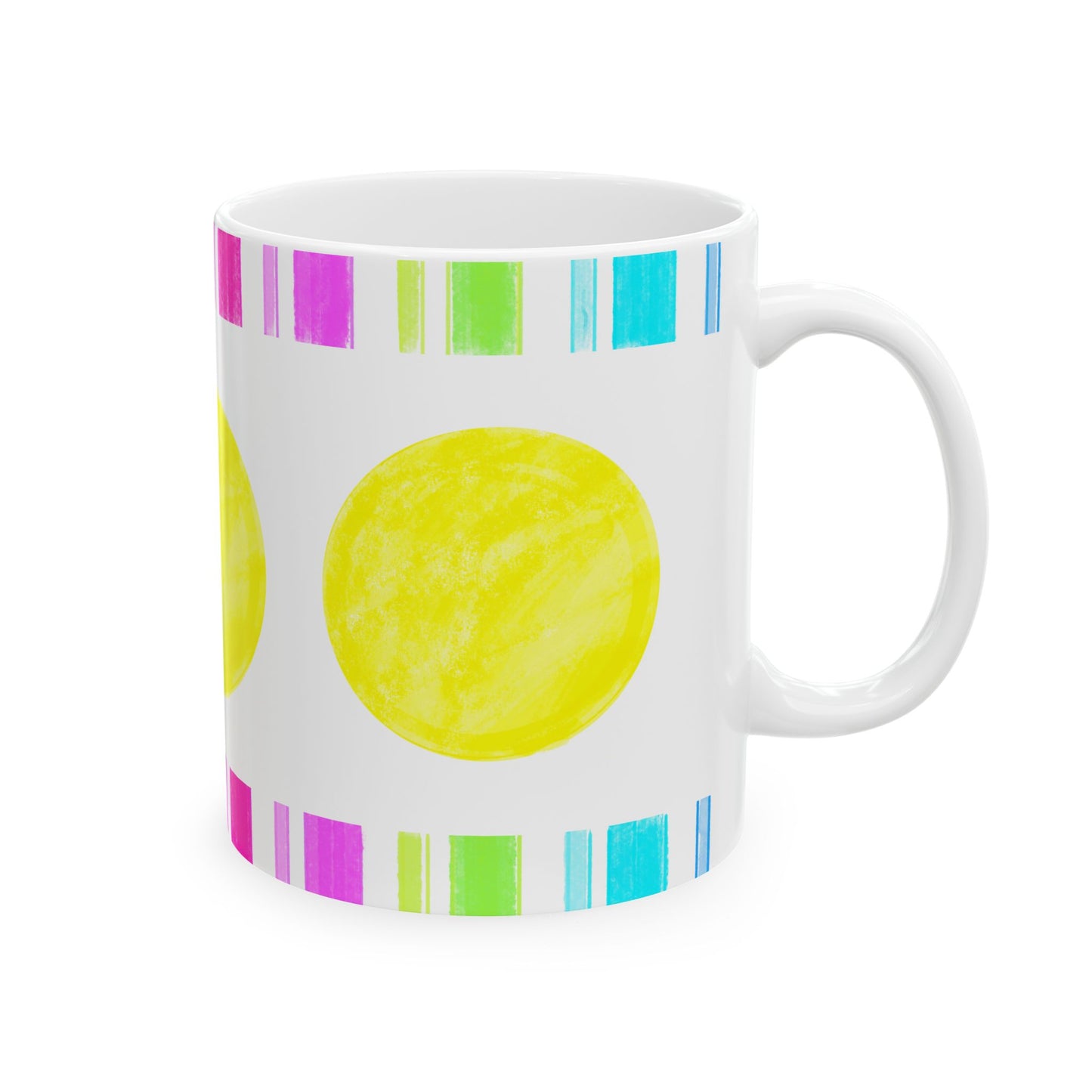 Mega Dot & Stripes Yellow Ceramic Mug, (11oz, 15oz)