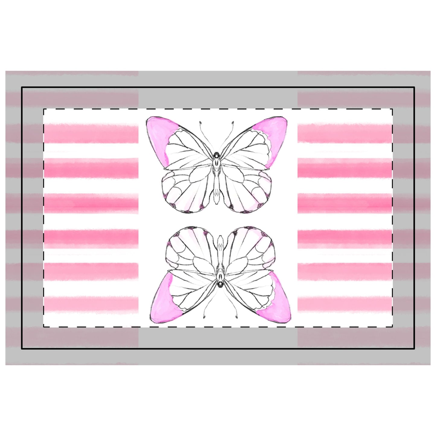 Butterfly Chroma Stripes, Poly  Twill Quilted Placemat, Pink, Fabric Background Bright White