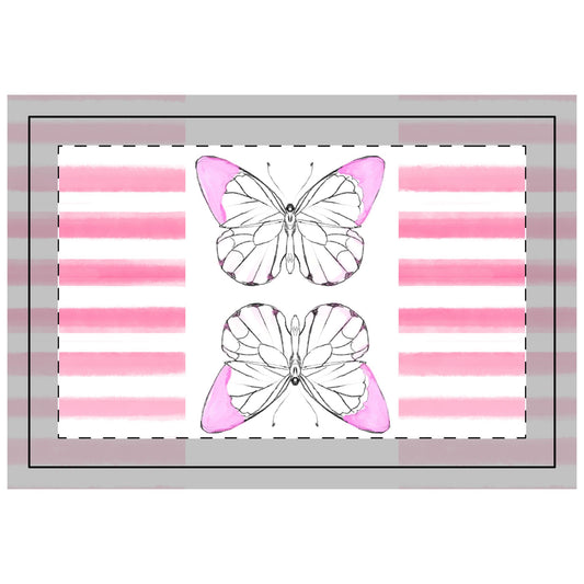 Butterfly Chroma Stripes, Poly  Twill Quilted Placemat, Pink, Fabric Background Bright White