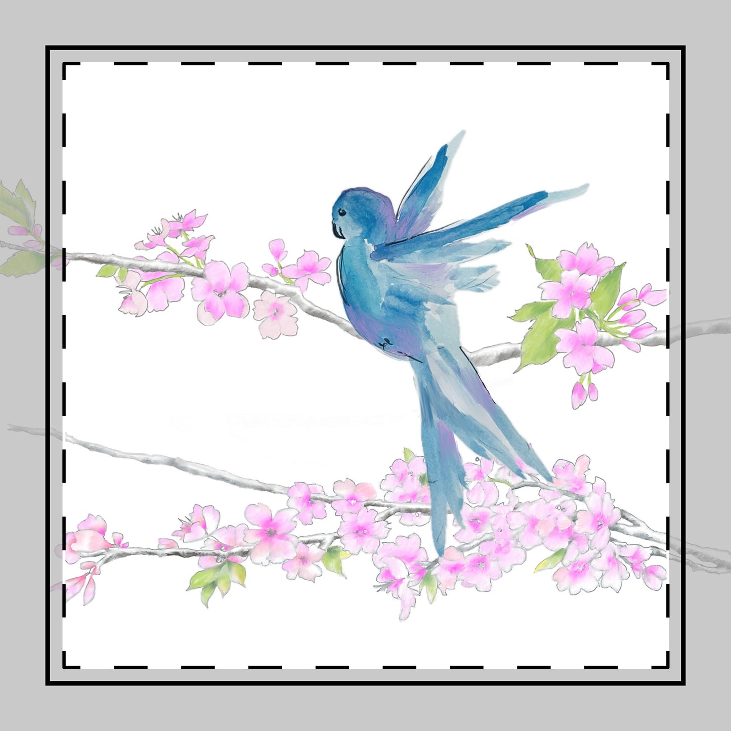 Blossoms & Birds Cotton Twill Napkin Blue, Background Fabric Creamy White