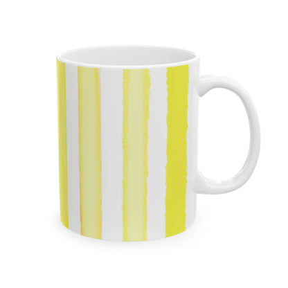 Watercolor Stripe Ceramic Mug in Yellow, 11oz