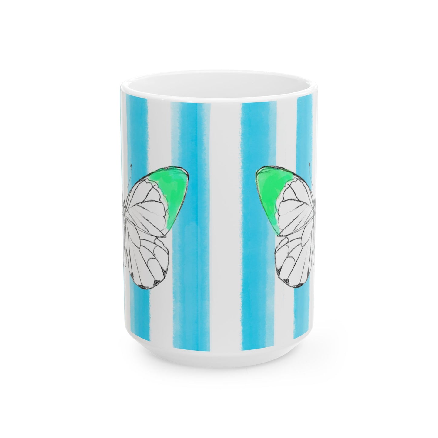 Butterfly Chroma Ceramic Mug in Light Green with Aqua Stripes