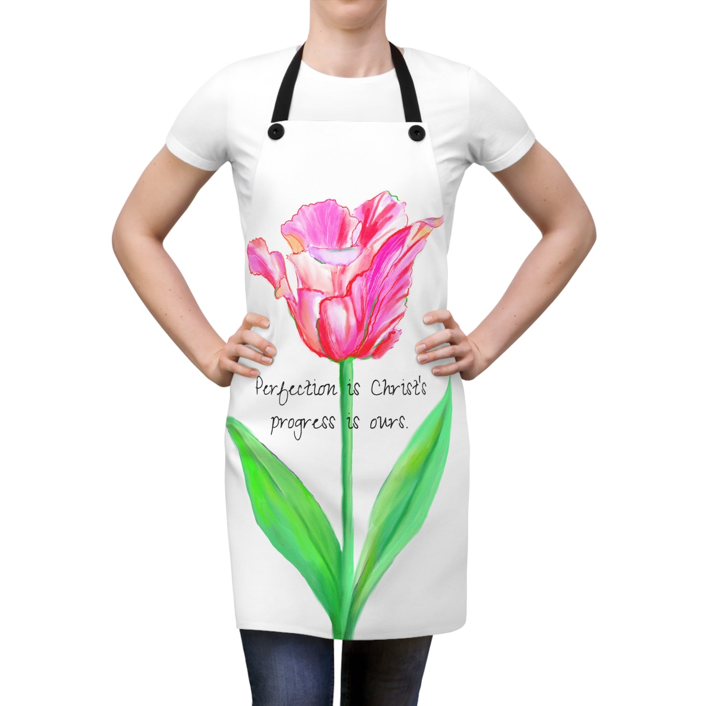 Vibrant Tulips Apron Perfection is Christ's progress is ours