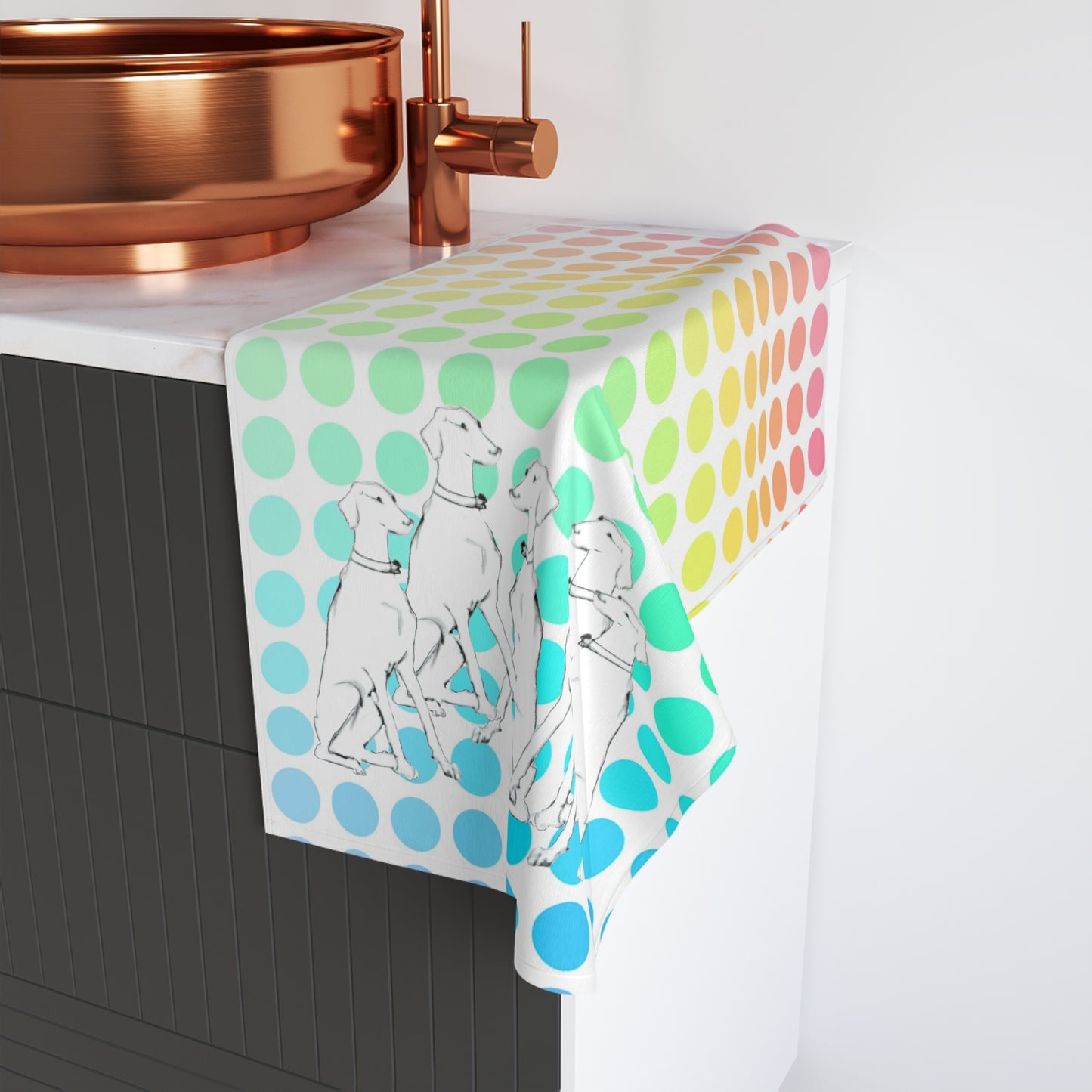 Dogi Fun Hand Towel, Dalmatians and Multi-Color Polka Dots