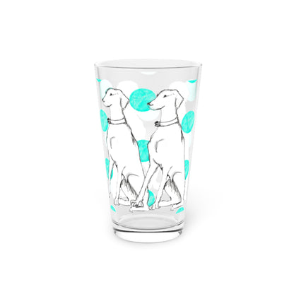Dogi Fun and Polka Dots Pint Glass in Aqua, Dalmatian, 16oz