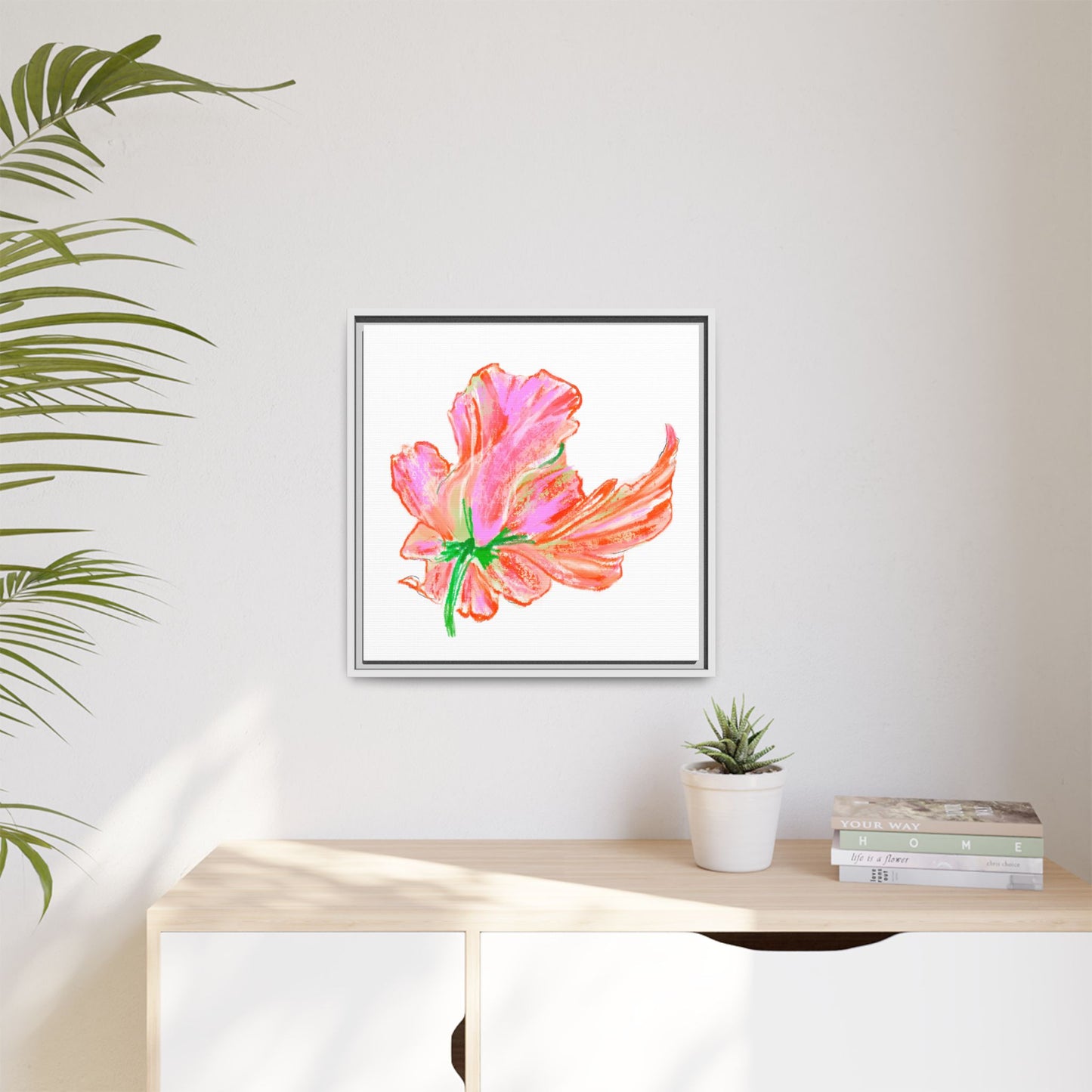 Dancing Tulips Matte Canvas, Framed (Multi-color) Orange Pink