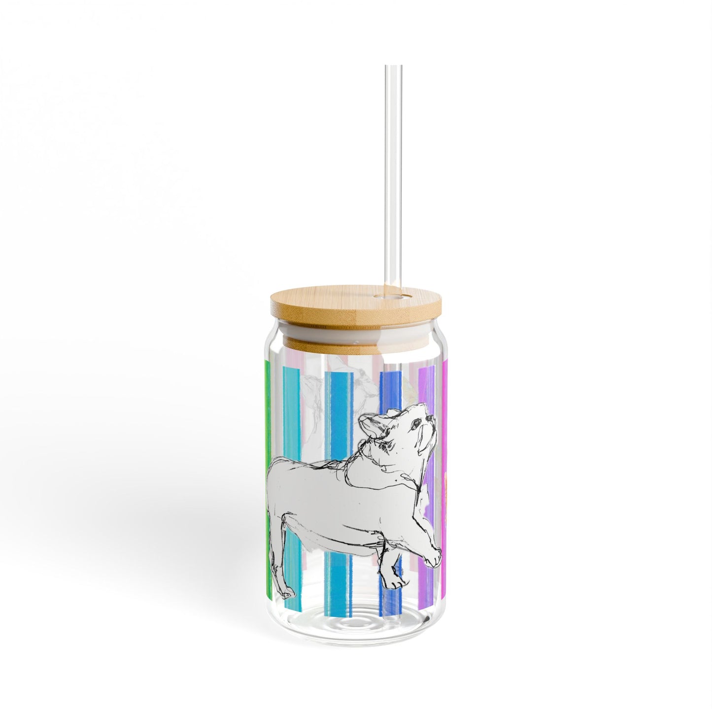 Dogi Butterfly Flutter Rainbow Stripe  Sipper Glass, 16oz Multi Butterflies