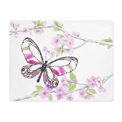 Butterfly Blossom Romp Cotton Twill Placemat, 1pc. Raspberry & Pink #5 Right side of table