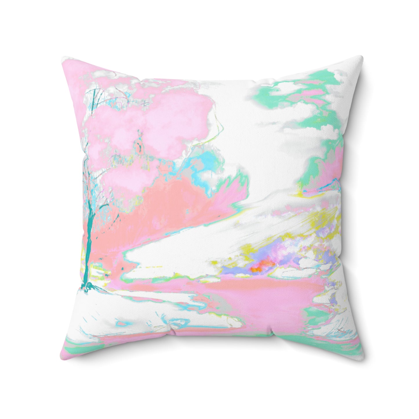 Joyful Landscape Spun Polyester Square Pillow In Soft Pink (2 sizes)
