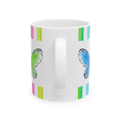 Mugs Butterfly Rainbow Stripe Ceramic Mug in Blue, Pink, and Green