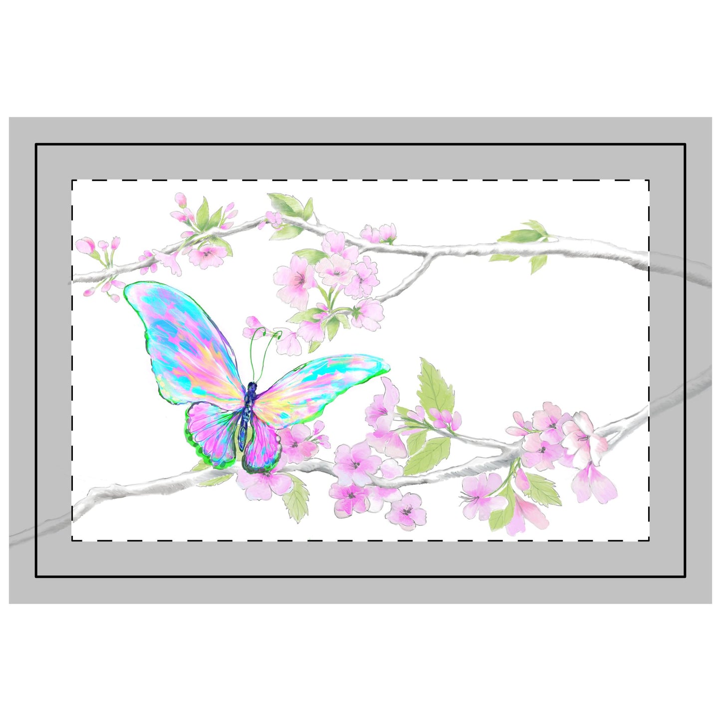 Butterfly Blossom Glide, Quilted Placemat, Polyester, Green, Background of Fabric Bright White, #1