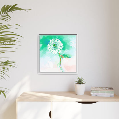 Zinnia Color Splash Matte Canvas Green Framed