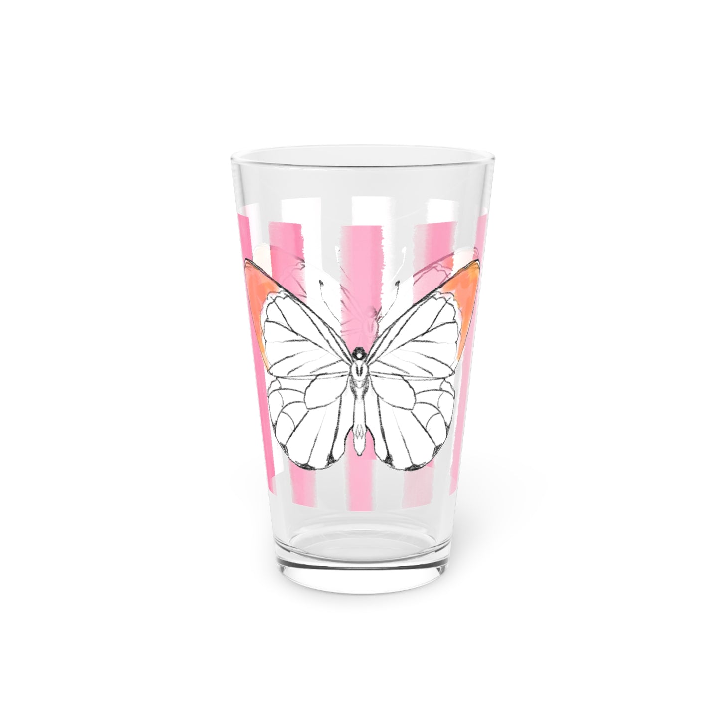 Butterfly Chroma Pint Glass in Orange with Pink Stripes, 16oz