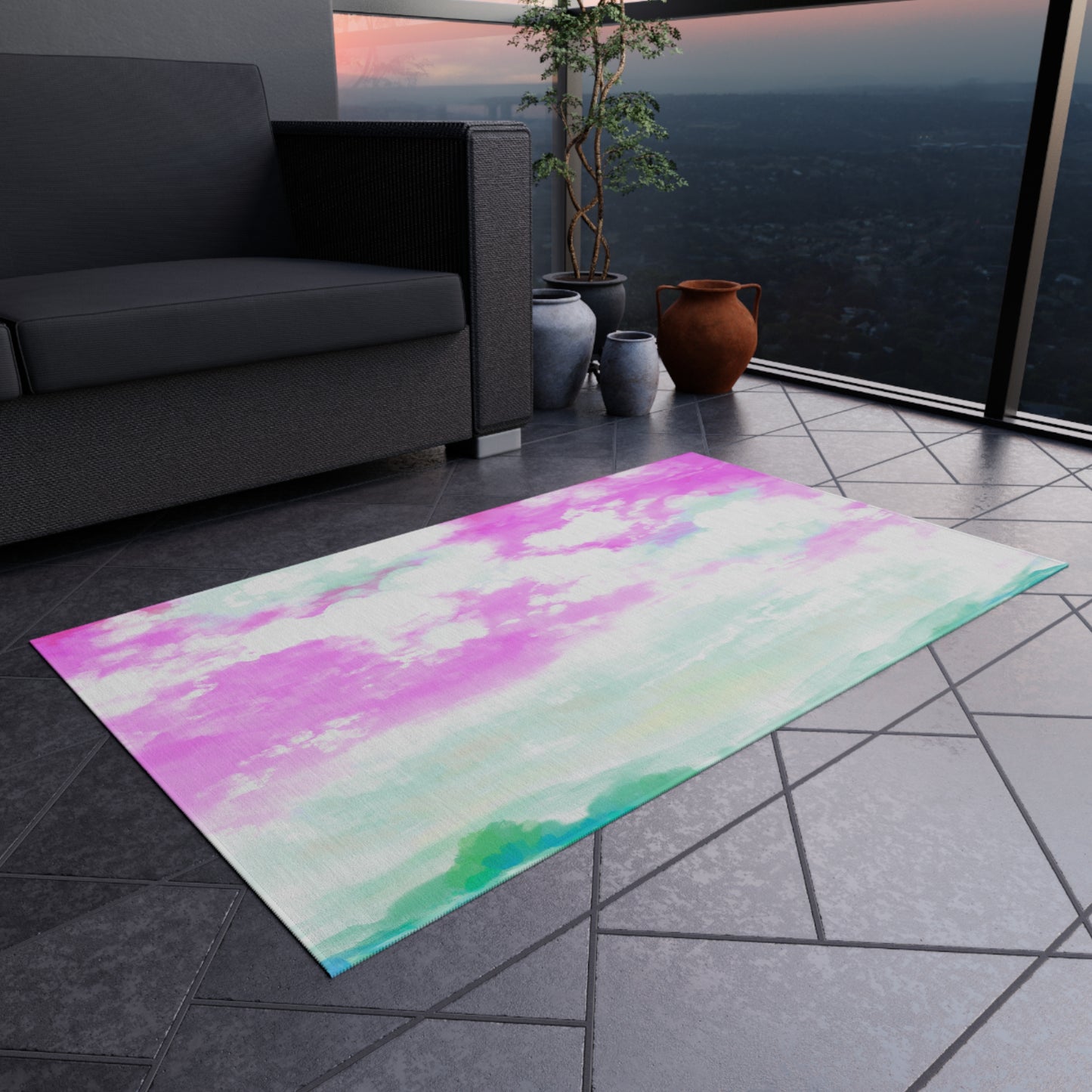 Joyful Landscapes Indoor/Outdoor Rug, Pink, Non-Slip