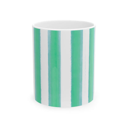 Watercolor Stripe Ceramic Mug in Aqua Green, 11oz