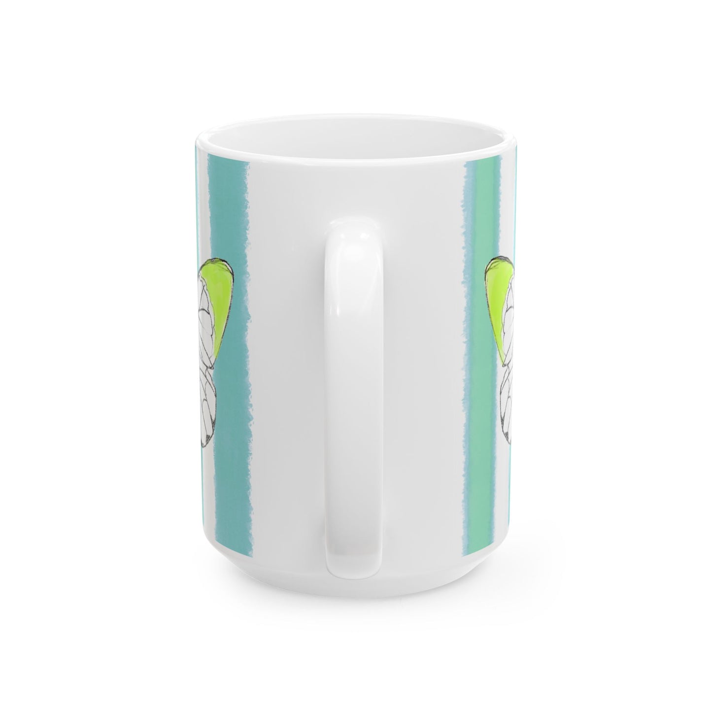 Butterfly Chroma Ceramic Mug in Acid Green with Aqua Green Stripes, 11oz