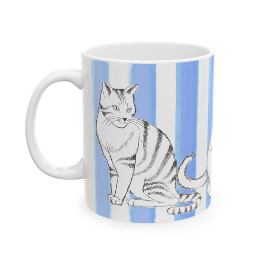 Kitty Fun Mug with Periwinkle Blue Stripes
