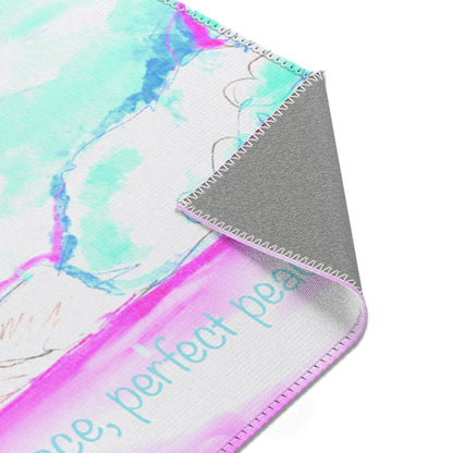 Inspirational Landscapes Indoor Area Rug "Peace perfect peace", Raspberry, Aqua, and Pink