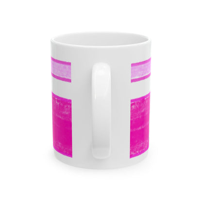 Mega Stripe Kitty Butterfly Flutter Ceramic Mug Raspberry Pink