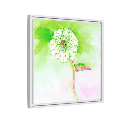 Zinnia Color Splash Matte Canvas Yellow Green Framed