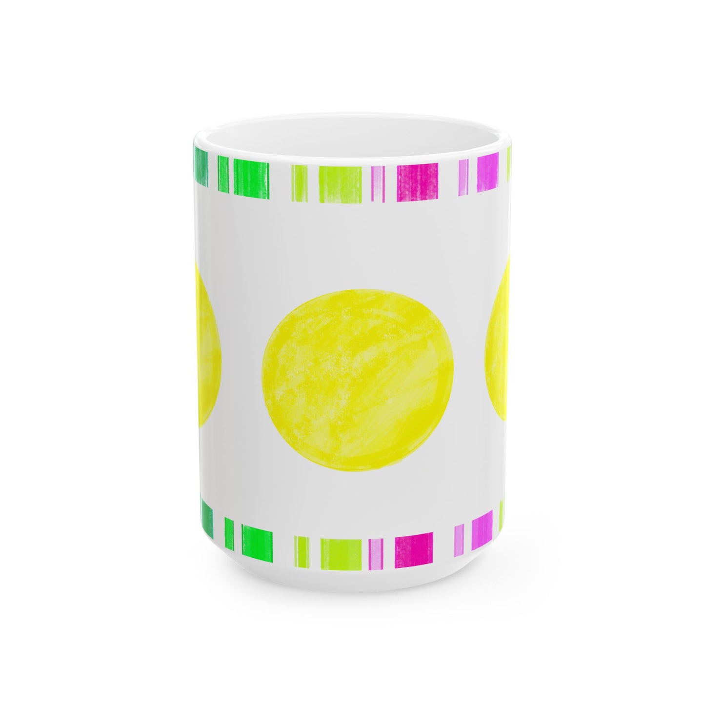Mega Dot & Stripes Yellow Ceramic Mug, (11oz, 15oz)