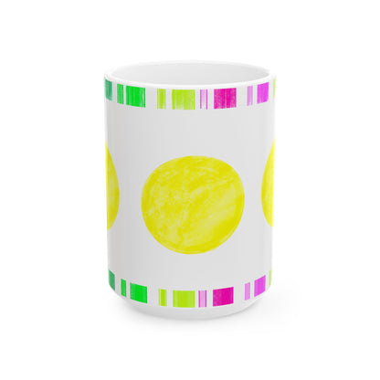 Mega Dot & Stripes Yellow Ceramic Mug, (11oz, 15oz)