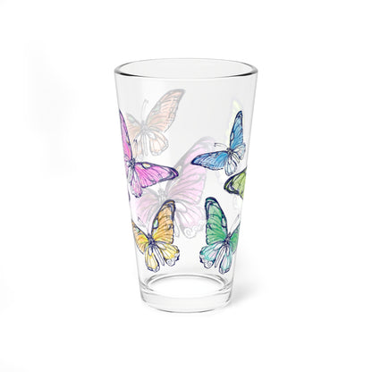 Blossom Whirl Pint Glass, 16oz Largest Butterfly is Pink