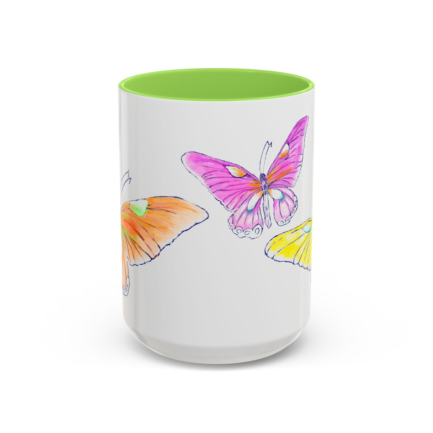 Butterfly Swing, Green Inside Colorful Mugs, Main Butterfly Orange  (11oz, 15oz)