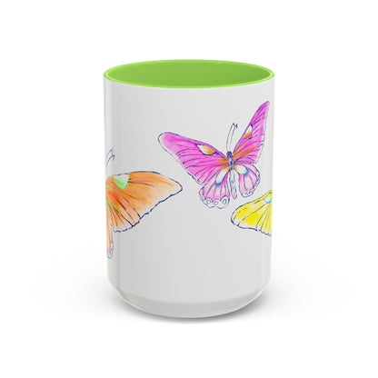 Butterfly Swing, Green Inside Colorful Mugs, Main Butterfly Orange  (11oz, 15oz)