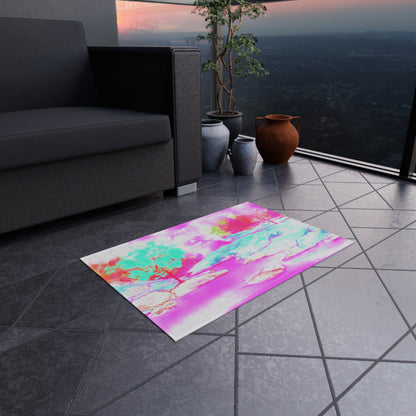 Inspirational Landscapes "Peace perfect peace" Indoor/Outdoor Rug in Raspberry, Aqua, and Pink Non- slip (36" x 24")