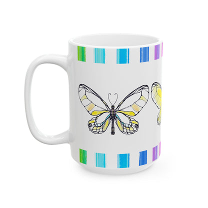 Mugs Yellow Butterfly Rainbow Stripe Ceramic Mug