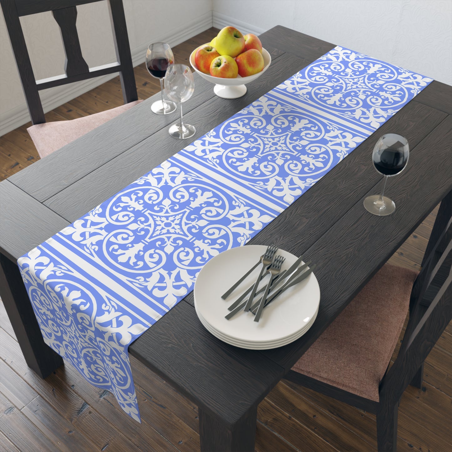 Table Runner (Cotton or Poly) Blue & White Classic Design