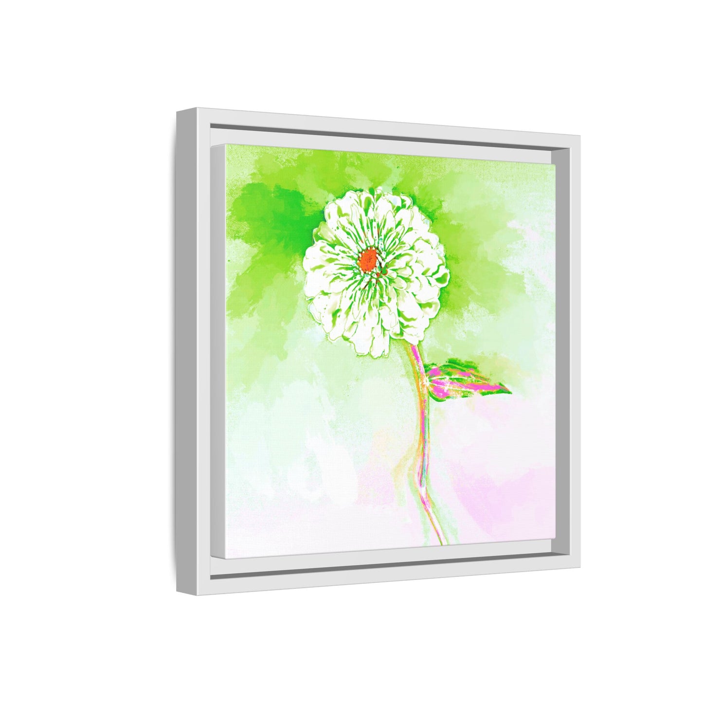 Zinnia Color Splash Matte Canvas Yellow Green Framed