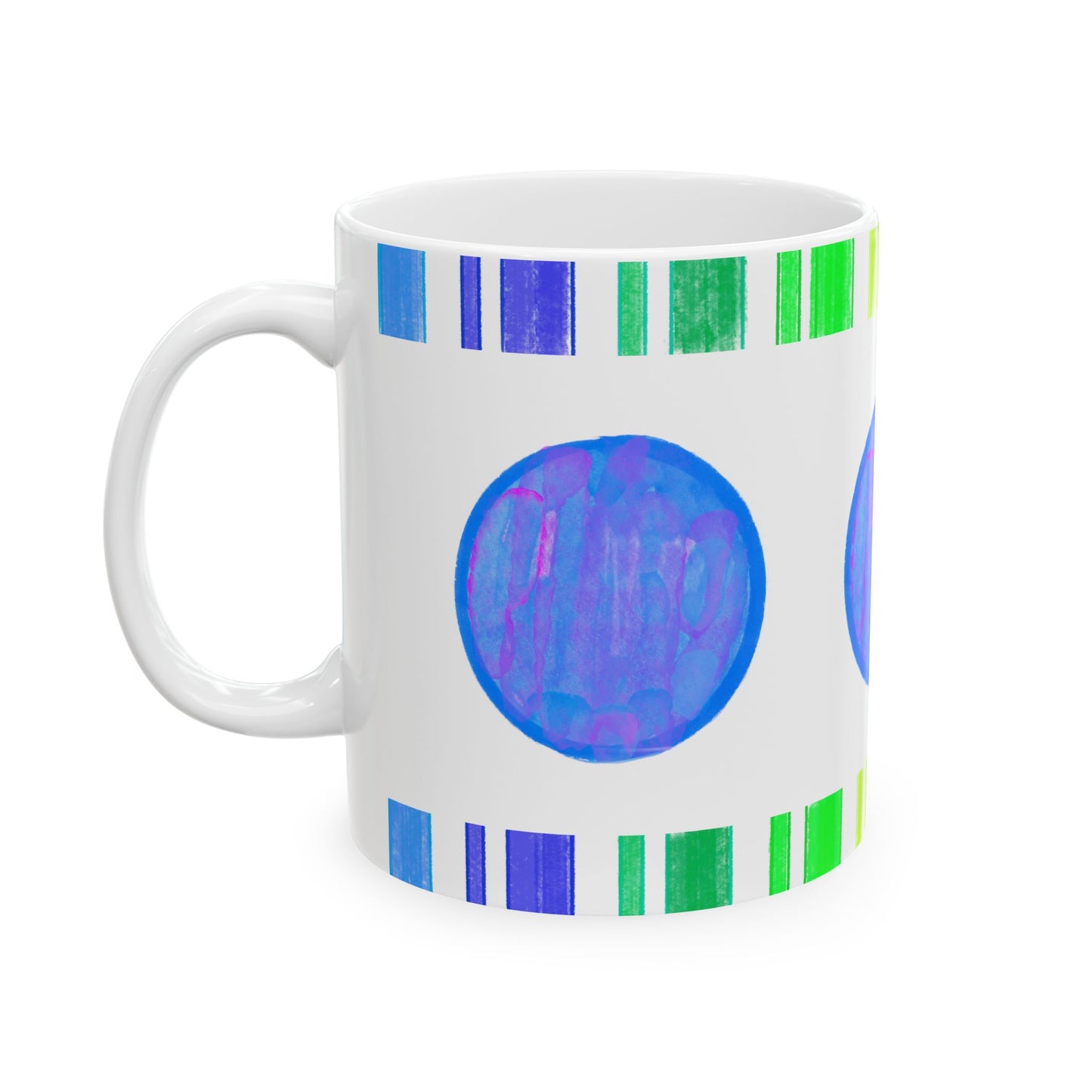 Mega Dot & Stripes Royal Ceramic Mug, (11oz, 15oz)