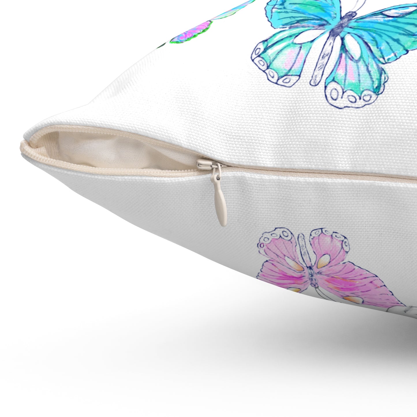 Dogi Butterfly Flutter Spun Polyester Square Pillow. Multi-Color Butterflies