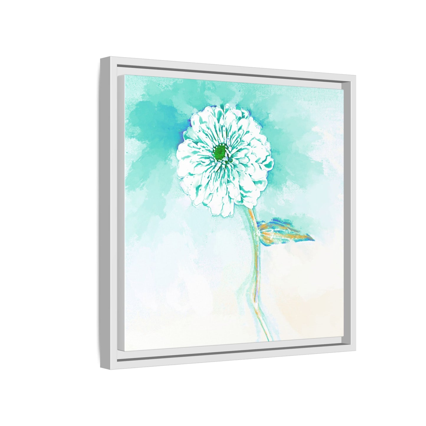 Zinnia Color Splash Matte Canvas Green Aqua Framed